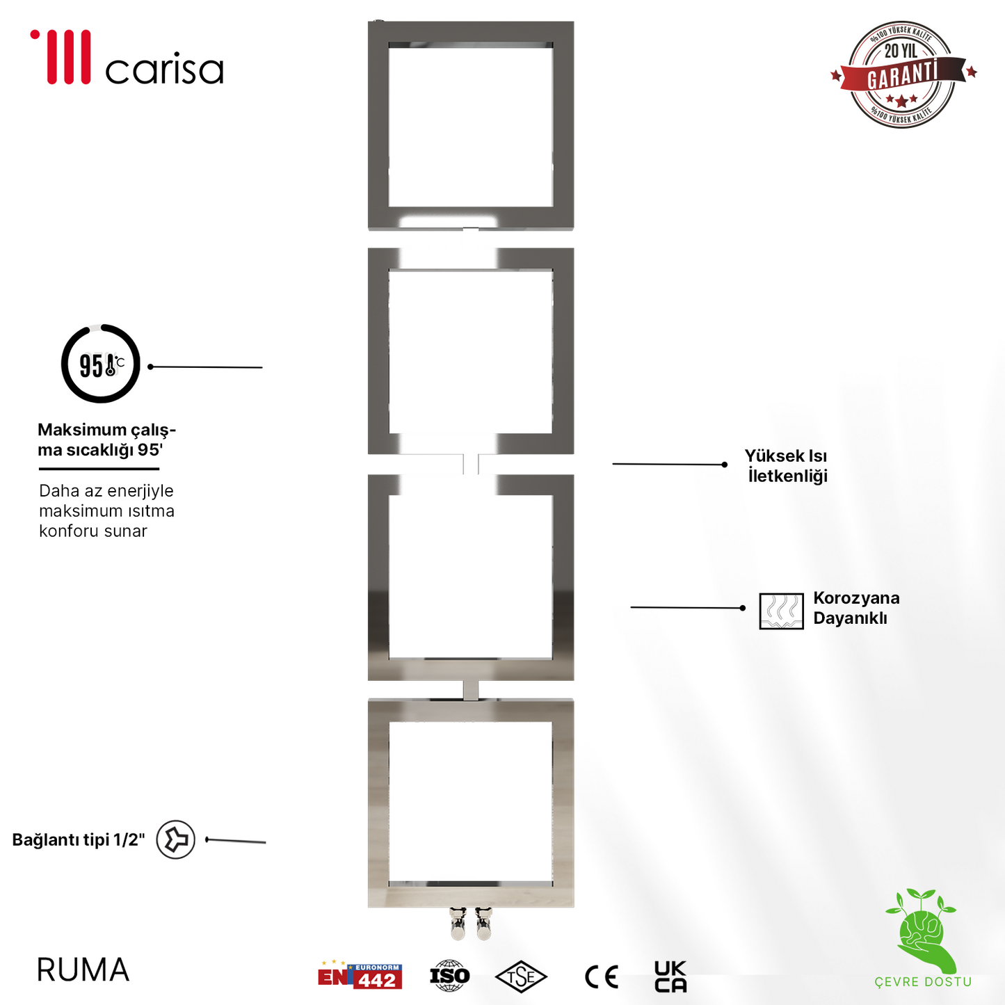 Carisa Ruma Sèche-Serviettes en Acier Inoxydable Design Moderne Miroir Poli