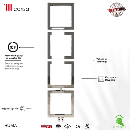 Carisa Ruma Sèche-Serviettes en Acier Inoxydable Design Moderne Miroir Poli