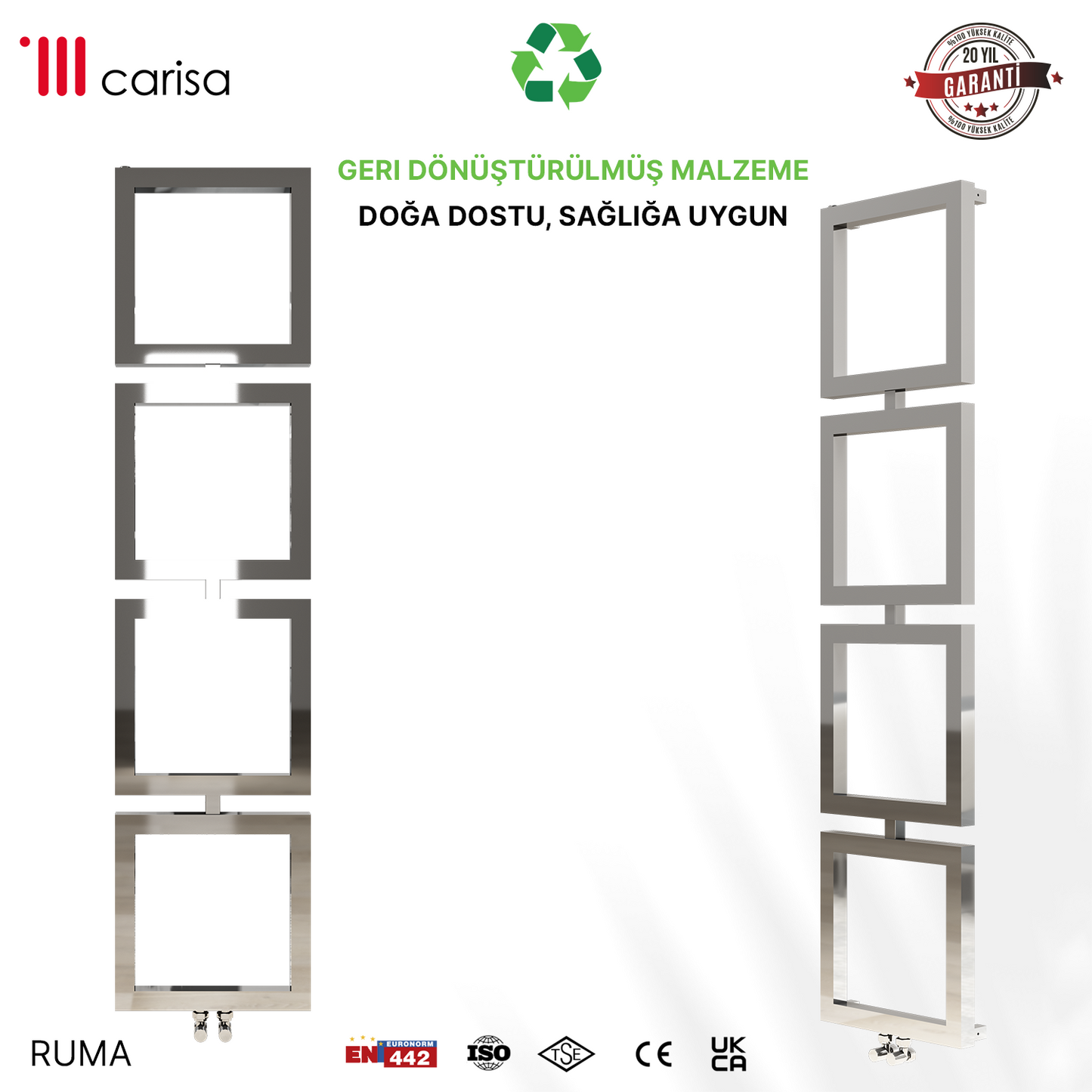 Carisa Ruma Sèche-Serviettes en Acier Inoxydable Design Moderne Miroir Poli