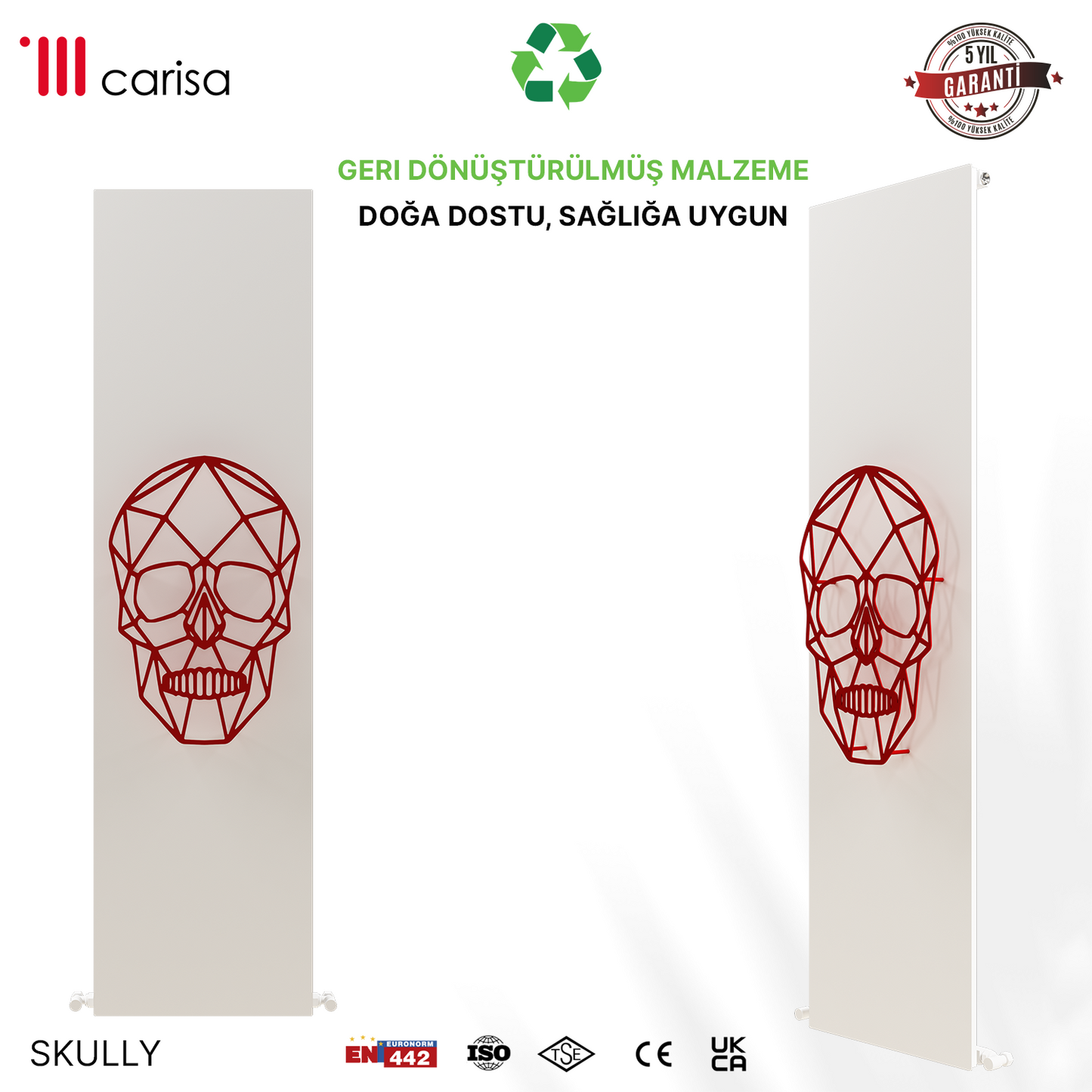 Carisa Skully Radiateur en Aluminium Vertical Design Moderne Blanc Red