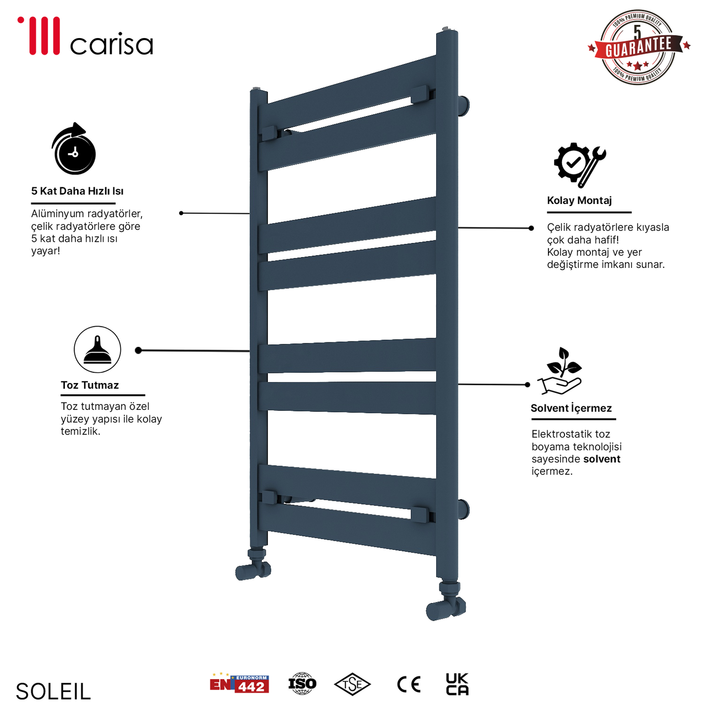 Carisa Soleil Sèche-Serviettes en Aluminium Design Moderne Anthracite