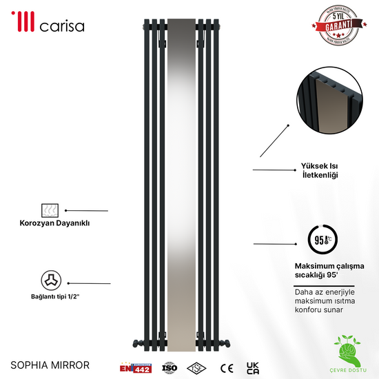 Carisa Sophia Mirror Radiateur en Aluminium Vertical Design Moderne Anthracite