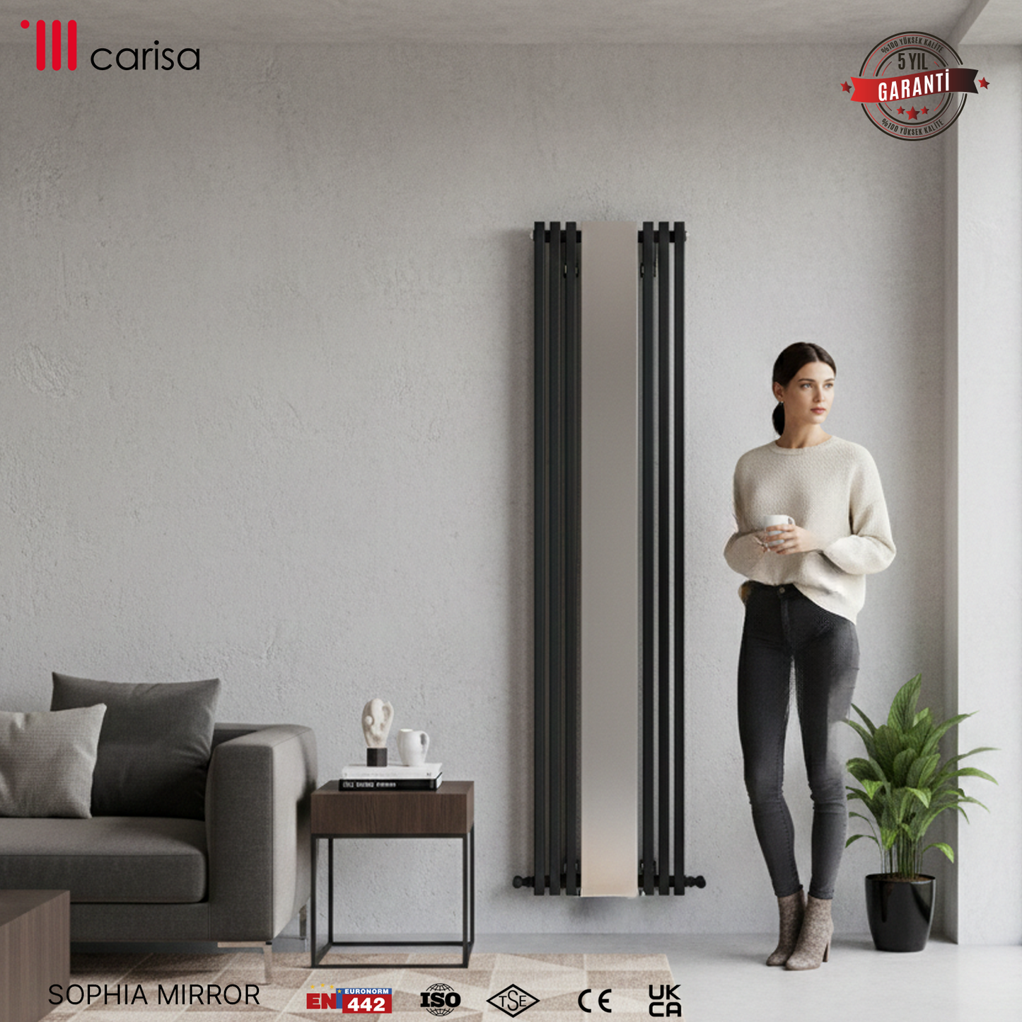 Carisa Sophia Mirror Radiateur en Aluminium Vertical Design Moderne Anthracite