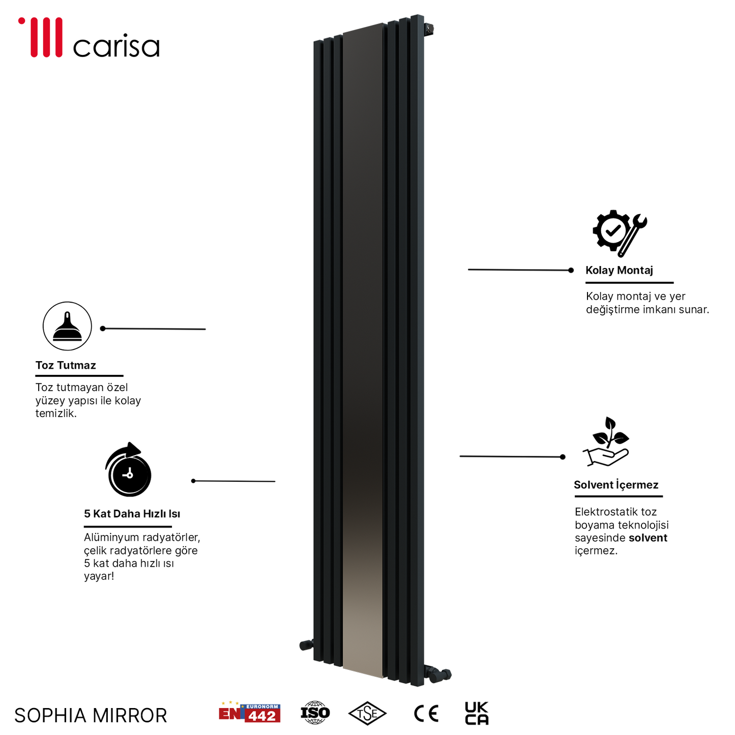 Carisa Sophia Mirror Radiateur en Aluminium Vertical Design Moderne Anthracite