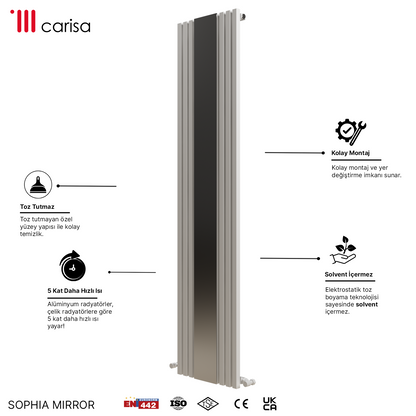 Carisa Sophia Mirror Radiateur en Aluminium Vertical Design Moderne Blanc