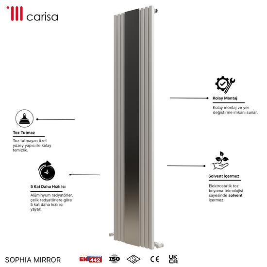 Carisa Sophia Mirror Radiateur en Aluminium Vertical Design Moderne Blanc