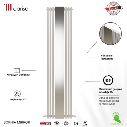 Carisa Sophia Mirror Radiateur en Aluminium Vertical Design Moderne Blanc