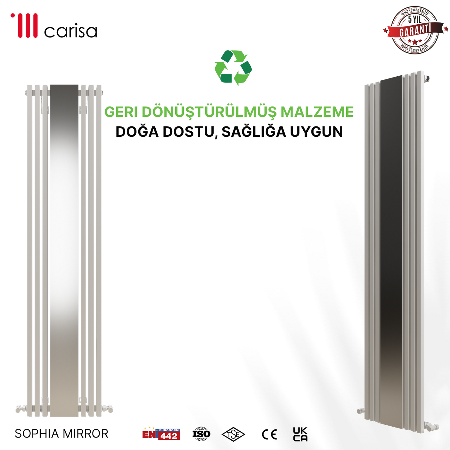 Carisa Sophia Mirror Radiateur en Aluminium Vertical Design Moderne Blanc