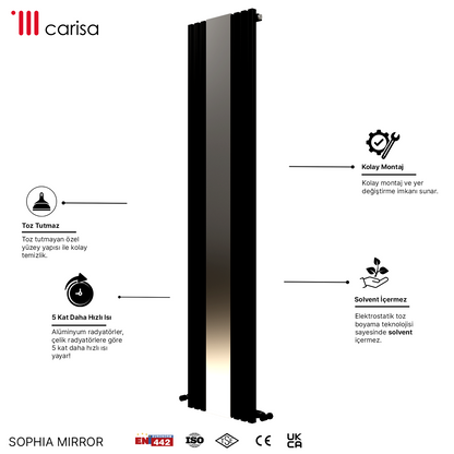 Carisa Sophia Mirror Radiateur en Aluminium Vertical Design Moderne Noir