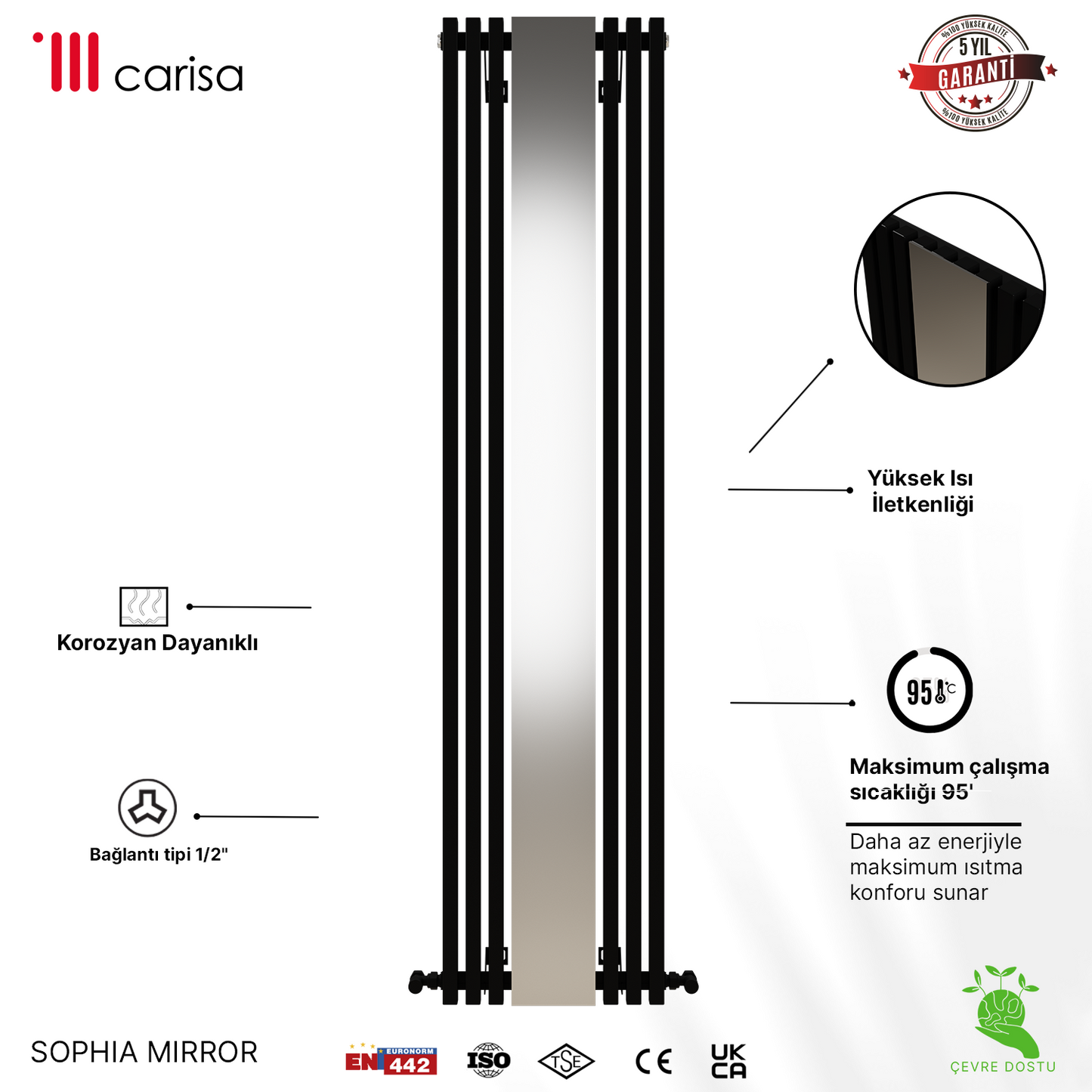 Carisa Sophia Mirror Radiateur en Aluminium Vertical Design Moderne Noir