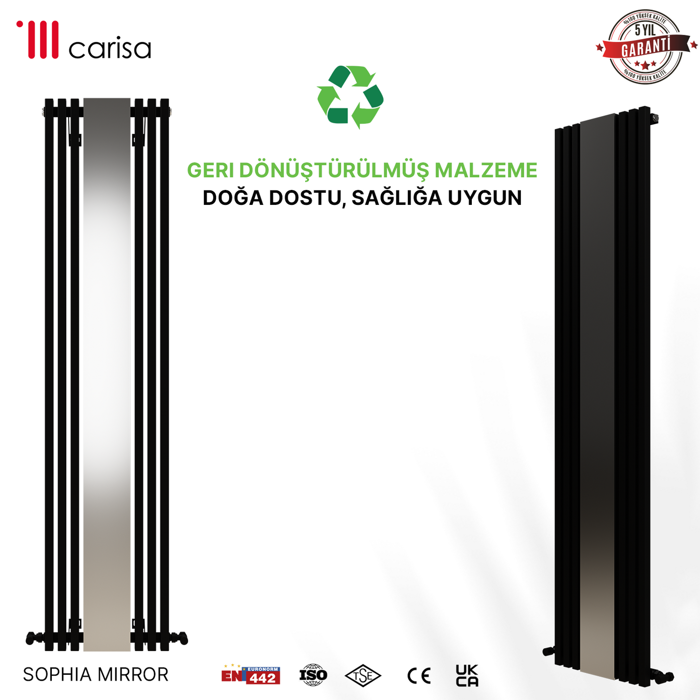 Carisa Sophia Mirror Radiateur en Aluminium Vertical Design Moderne Noir