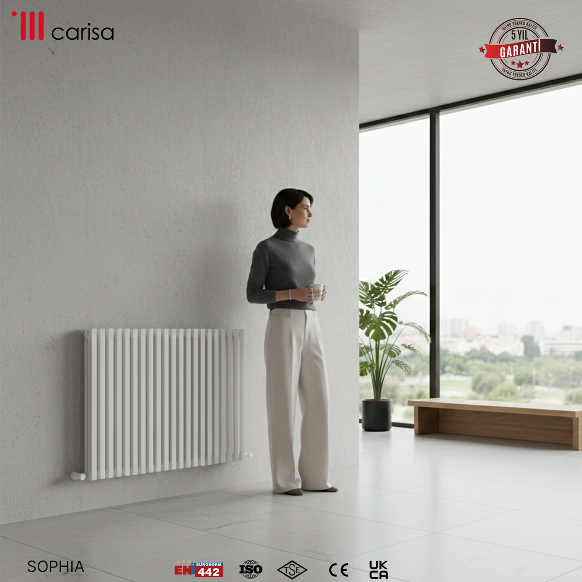 Carisa Sophia Radiateur en Aluminium Horizontal Design Moderne Blanc