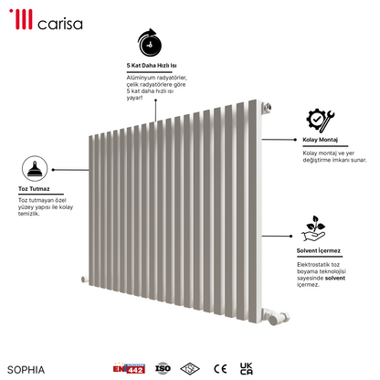 Carisa Sophia Radiateur en Aluminium Horizontal Design Moderne Blanc