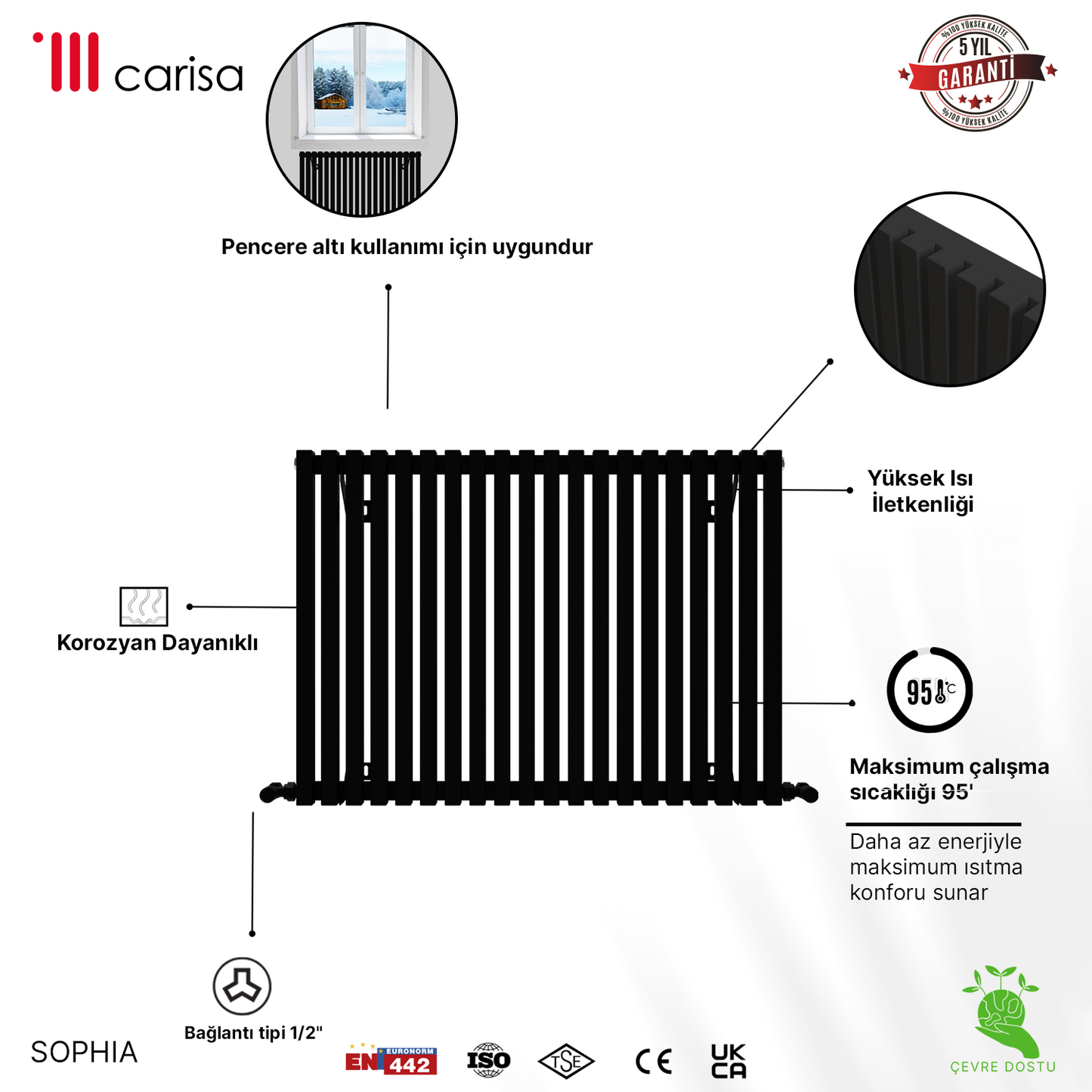 Carisa Sophia Radiateur en Aluminium Horizontal Design Moderne Noir