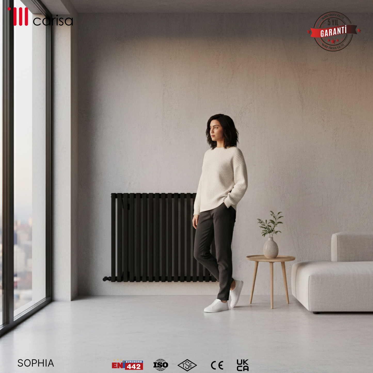 Carisa Sophia Radiateur en Aluminium Horizontal Design Moderne Noir