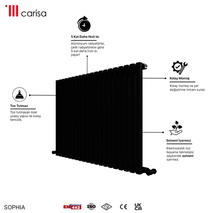 Carisa Sophia Radiateur en Aluminium Horizontal Design Moderne Noir