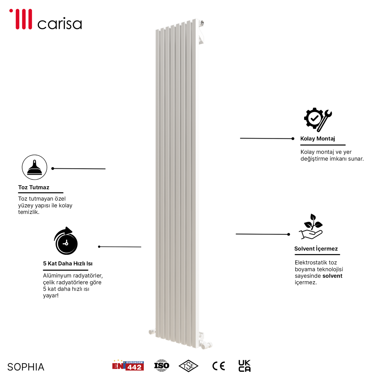 Carisa Sophia Radiateur en Aluminium Vertical Design Moderne Blanc