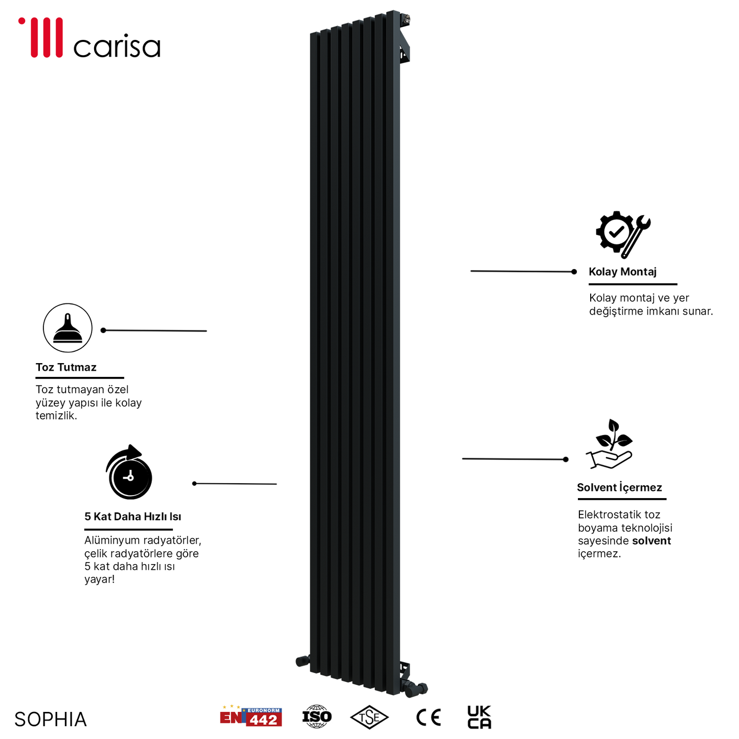 Carisa Sophia Radiateur en Aluminium Vertical Design Moderne Noir