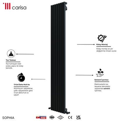 Carisa Sophia Radiateur en Aluminium Vertical Design Moderne Noir