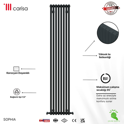 Carisa Sophia Radiateur en Aluminium Vertical Design Moderne Noir