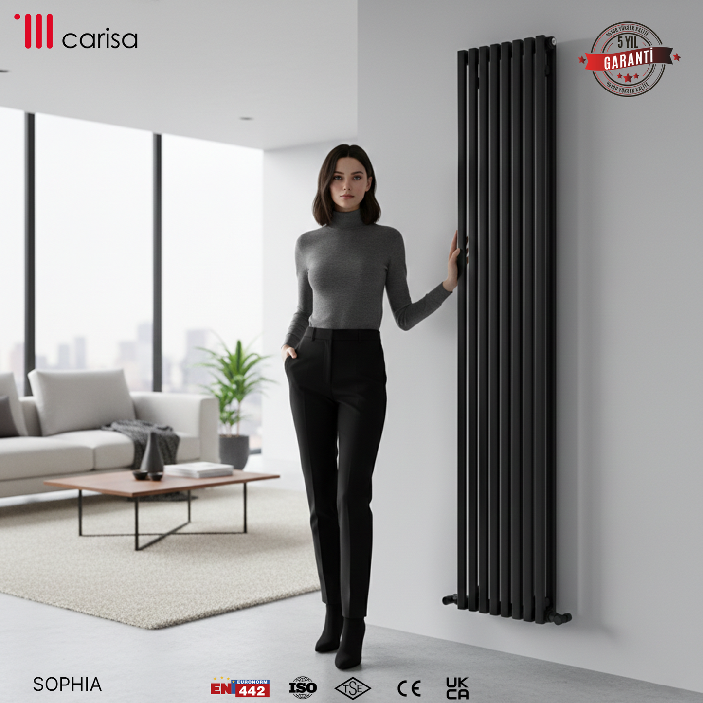 Carisa Sophia Radiateur en Aluminium Vertical Design Moderne Noir