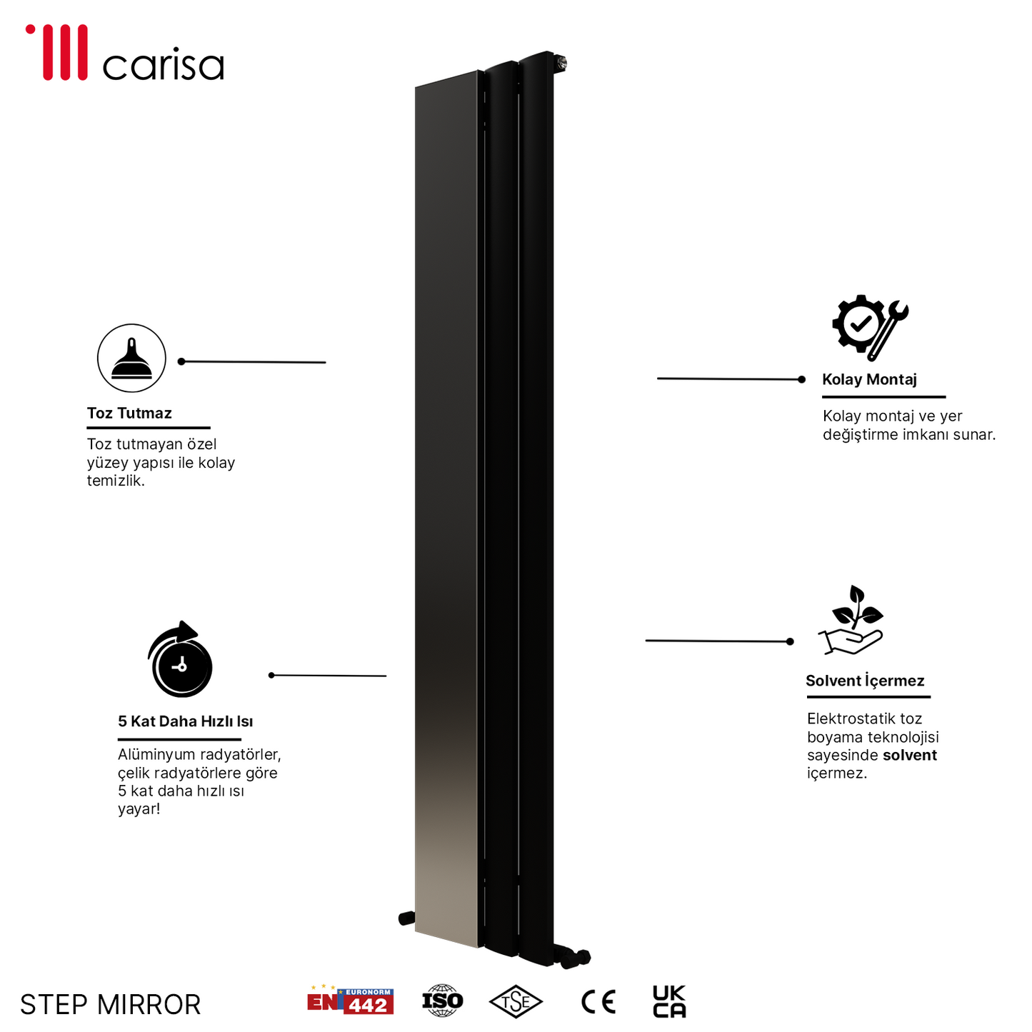 Carisa Step Mirror Radiateur en Aluminium Vertical Design Moderne Anthracite