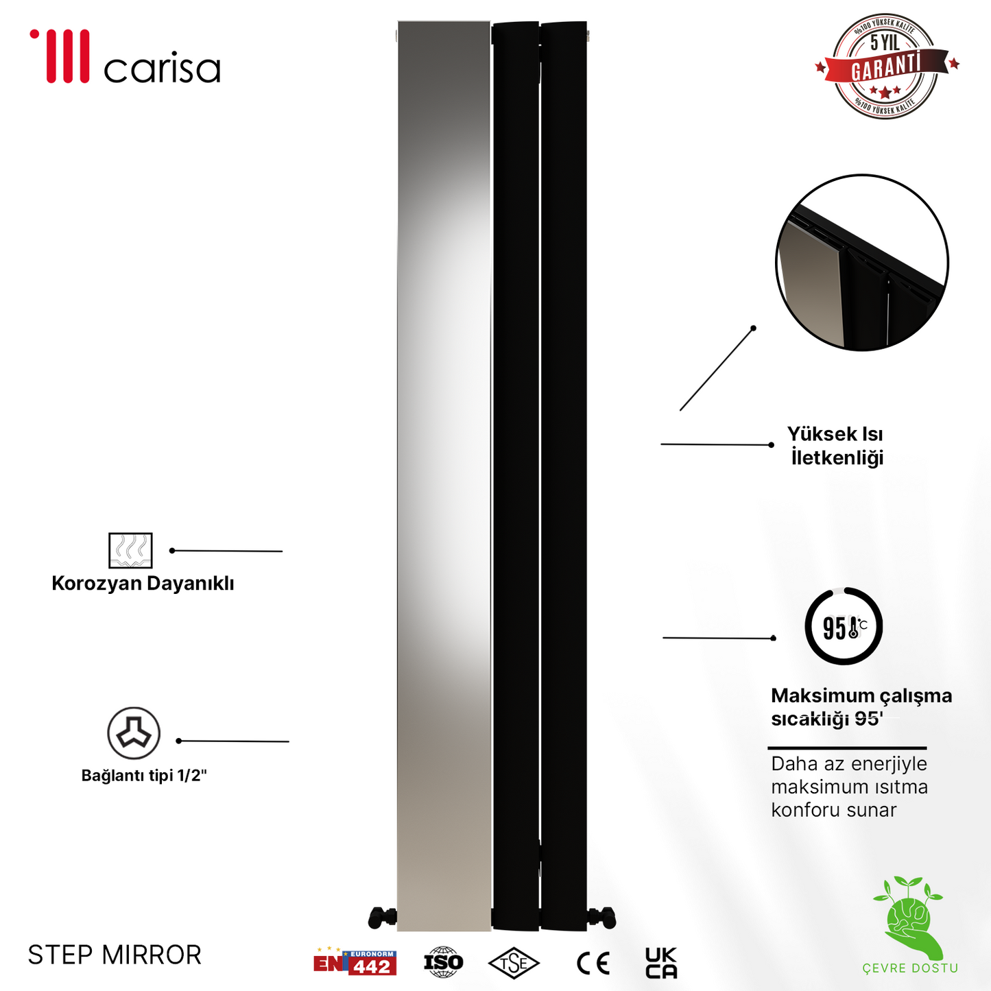 Carisa Step Mirror Radiateur en Aluminium Vertical Design Moderne Anthracite