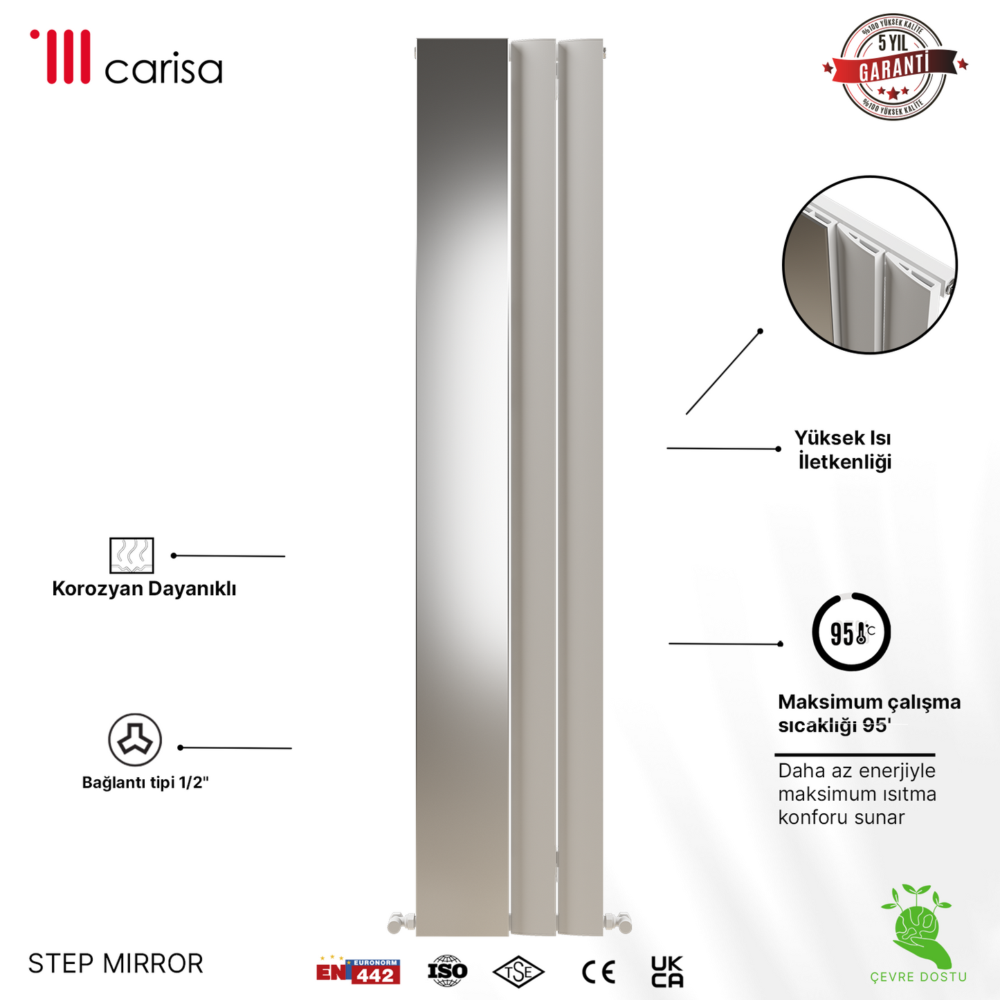 Carisa Step Mirror Radiateur en Aluminium Vertical Design Moderne Blanc