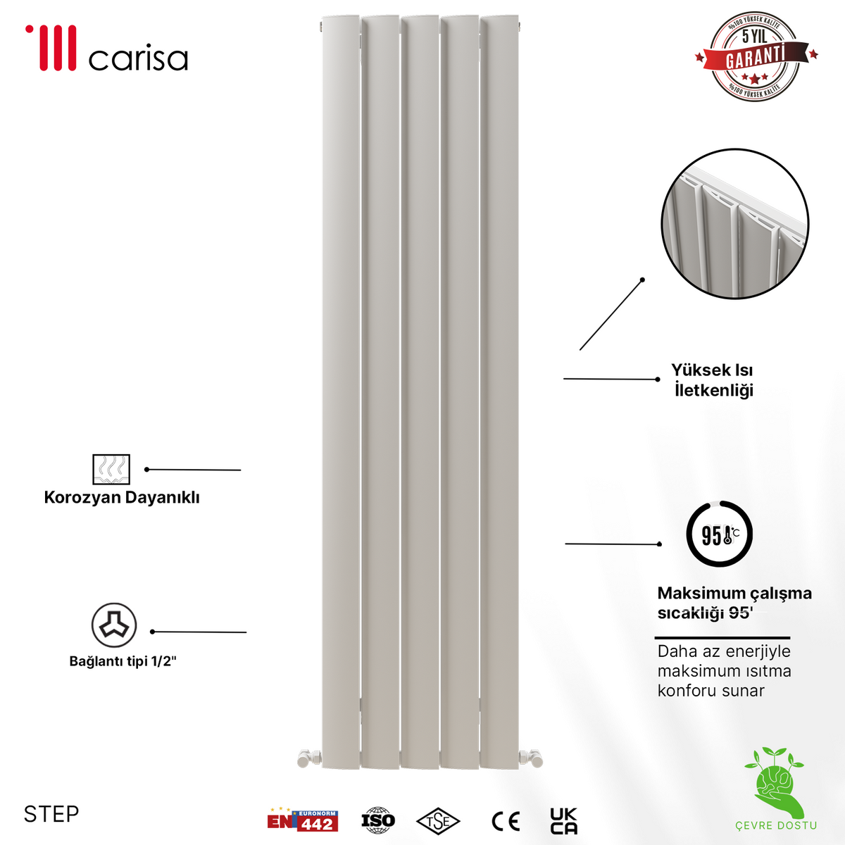 Carisa Step Radiateur en Aluminium Vertical Design Moderne Blanc