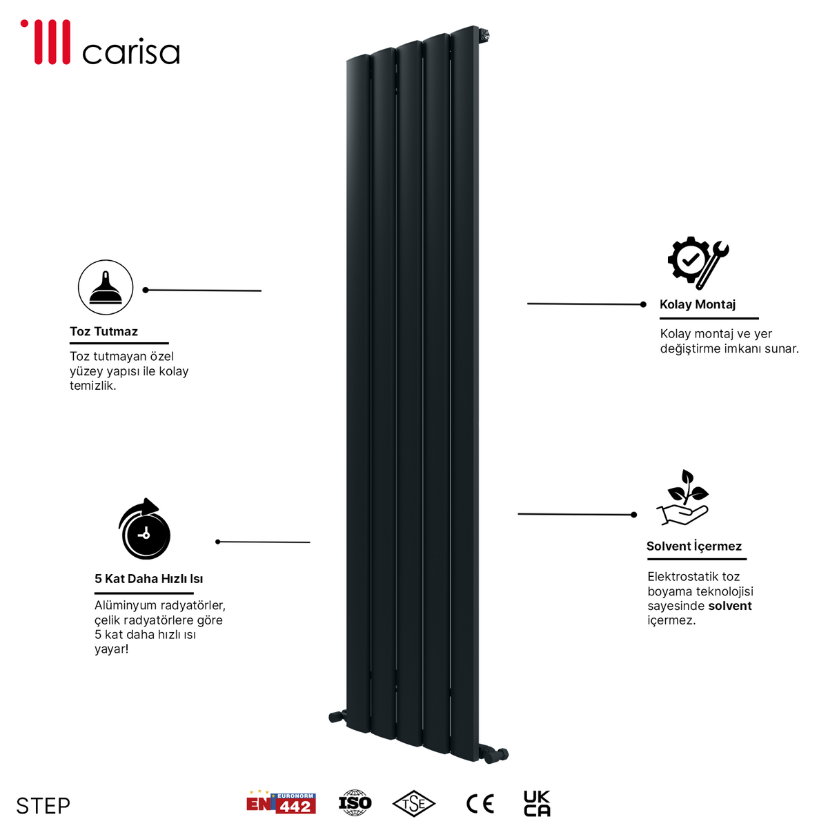 Carisa Step Radiateur en Aluminium Vertical Design Moderne Gris foncé
