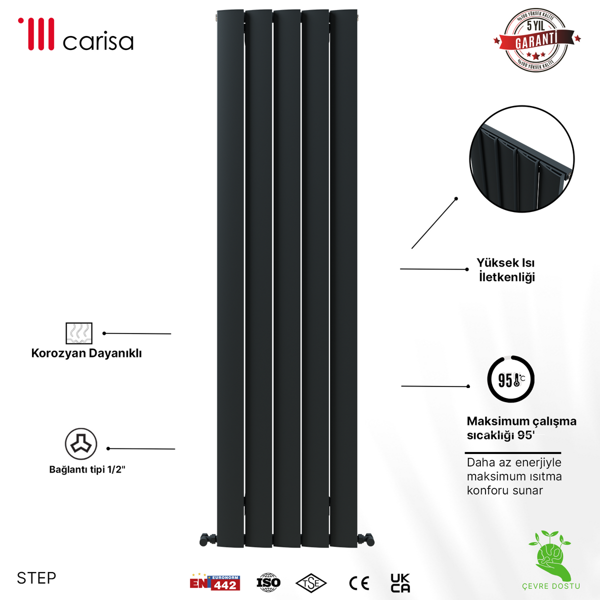 Carisa Step Radiateur en Aluminium Vertical Design Moderne Gris foncé