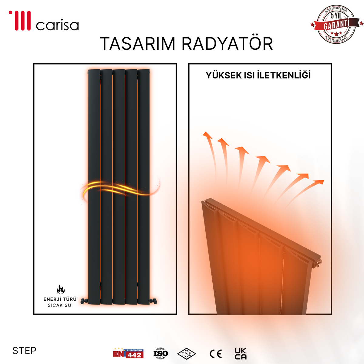 Carisa Step Radiateur en Aluminium Vertical Design Moderne Gris foncé