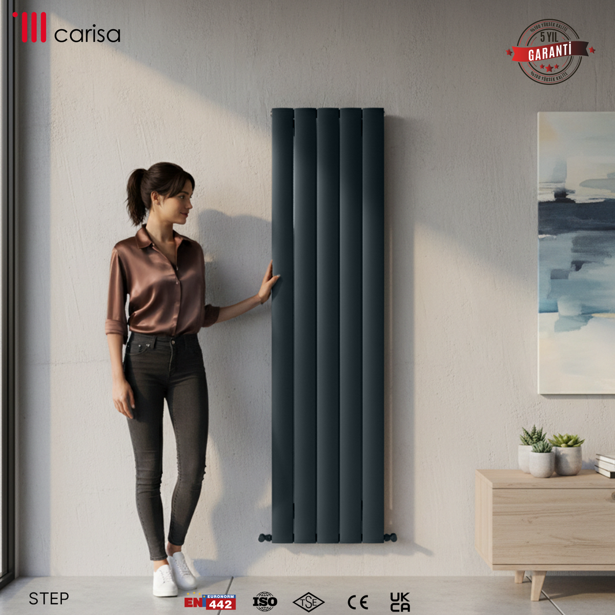 Carisa Step Radiateur en Aluminium Vertical Design Moderne Gris foncé