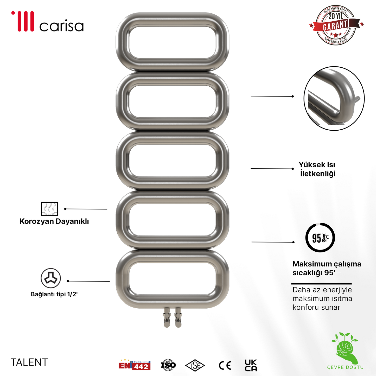 Carisa Talent Sèche-Serviettes en Acier Inoxydable Design Moderne Miroir Poli