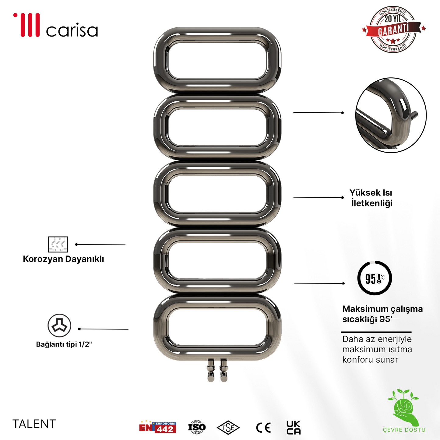 Carisa Talent Sèche-Serviettes en Acier Inoxydable Design Moderne Satiné Poli