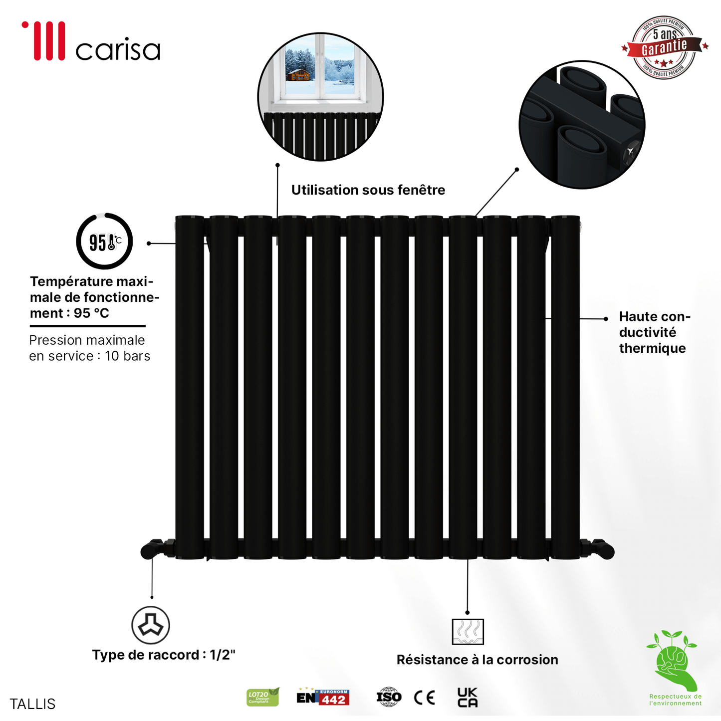Carisa Tallis Radiateur en Aluminium Horizontal Design Moderne Anthracite