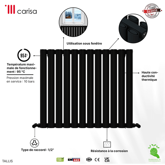 Carisa Tallis Radiateur en Aluminium Horizontal Design Moderne Anthracite