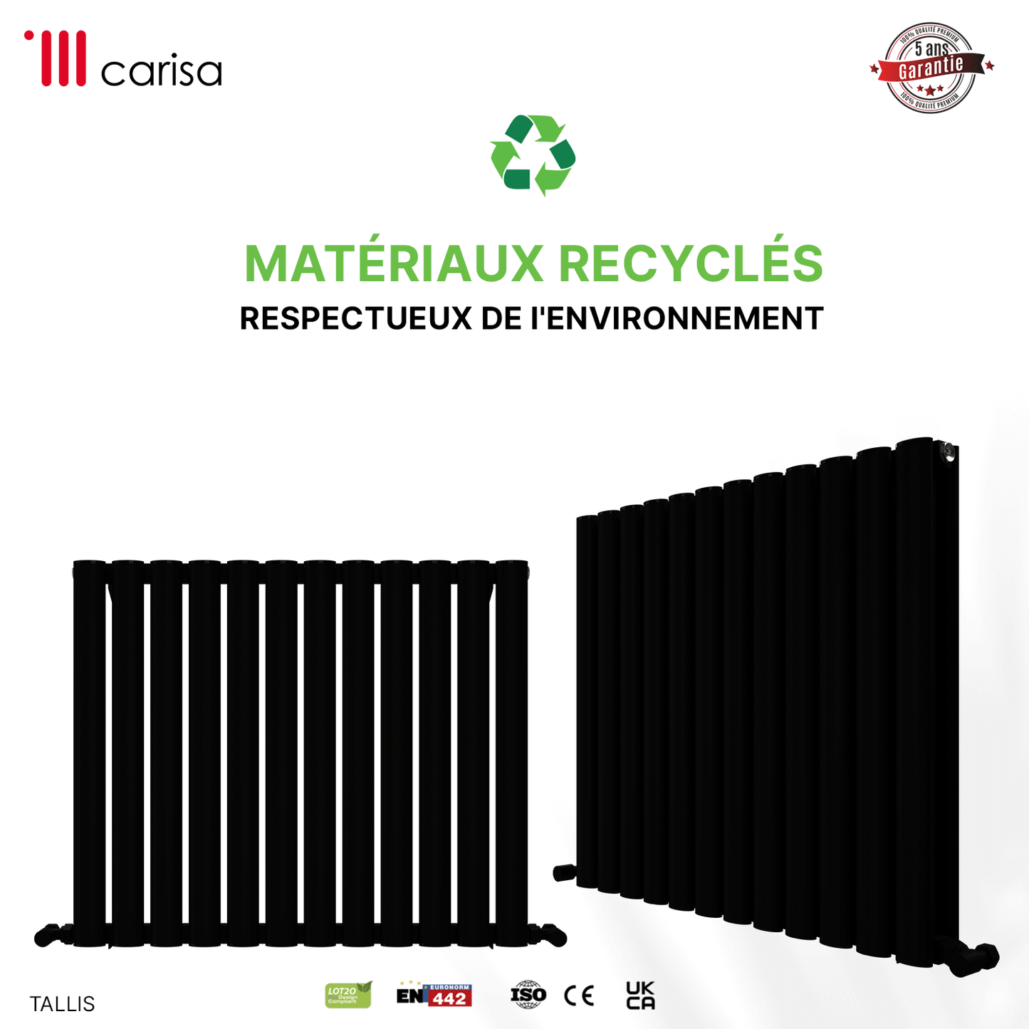 Carisa Tallis Radiateur en Aluminium Horizontal Design Moderne Noir