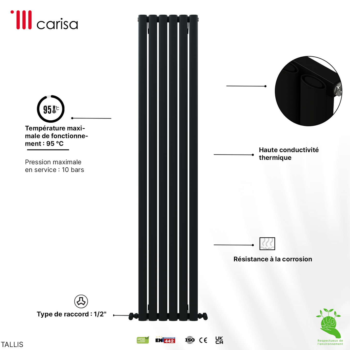 Carisa Tallis Radiateur en Aluminium Vertical Design Moderne Anthracite