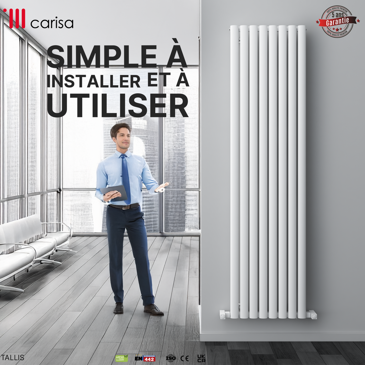 Carisa Tallis Radiateur en Aluminium Vertical Design Moderne Blanc