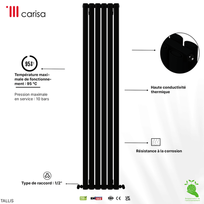 Carisa Tallis Radiateur en Aluminium Vertical Design Moderne Noir