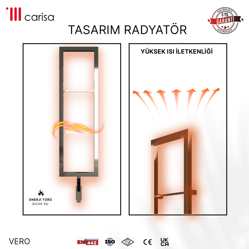 sèche-serviettes Carisa Vero électrique en inox miroir poli, radiateur design à haute conductivité thermique, garantie 5 ans