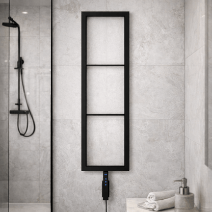 sèche-serviettes Carisa Vero électrique en acier inoxydable noir mat, radiateur mural design pour salle de bain moderne