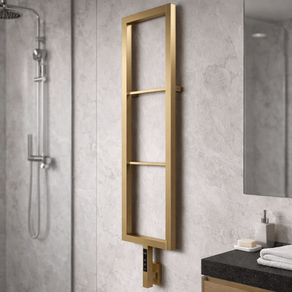 Alt Tag: sèche-serviettes électrique Carisa Vero en inox finition satinée polie, radiateur mural design pour salle de bain