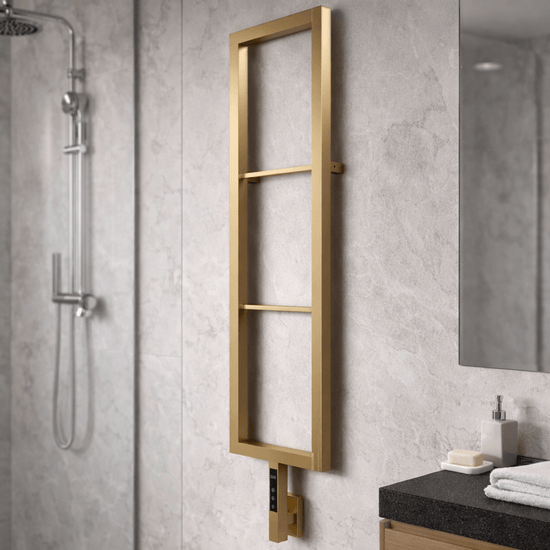 Alt Tag: sèche-serviettes électrique Carisa Vero en inox finition satinée polie, radiateur mural design pour salle de bain