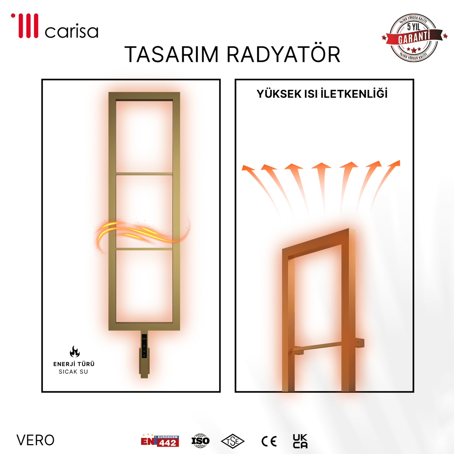sèche-serviettes Carisa Vero électrique en inox finition satinée polie, radiateur design haute conductivité thermique