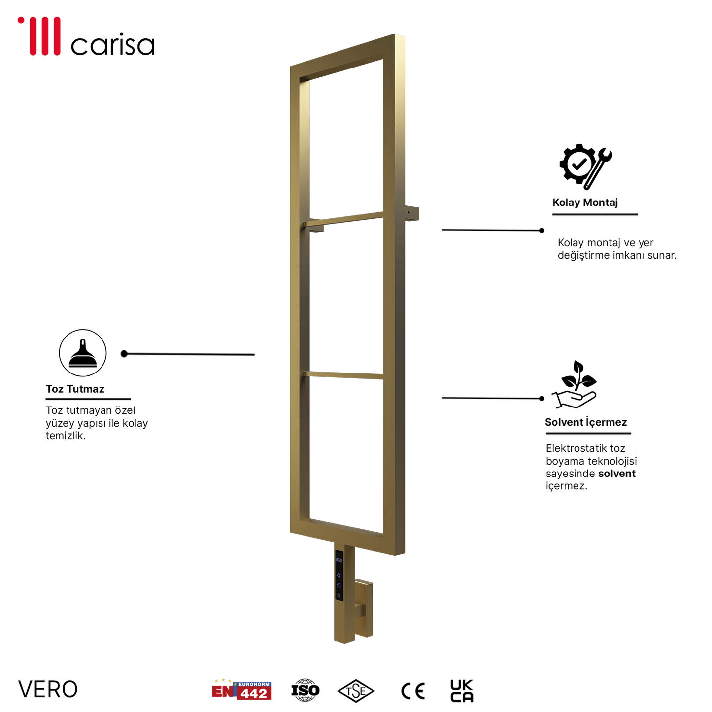 sèche-serviettes Carisa Vero électrique en inox, finition satinée polie, modèle VERO design mural
