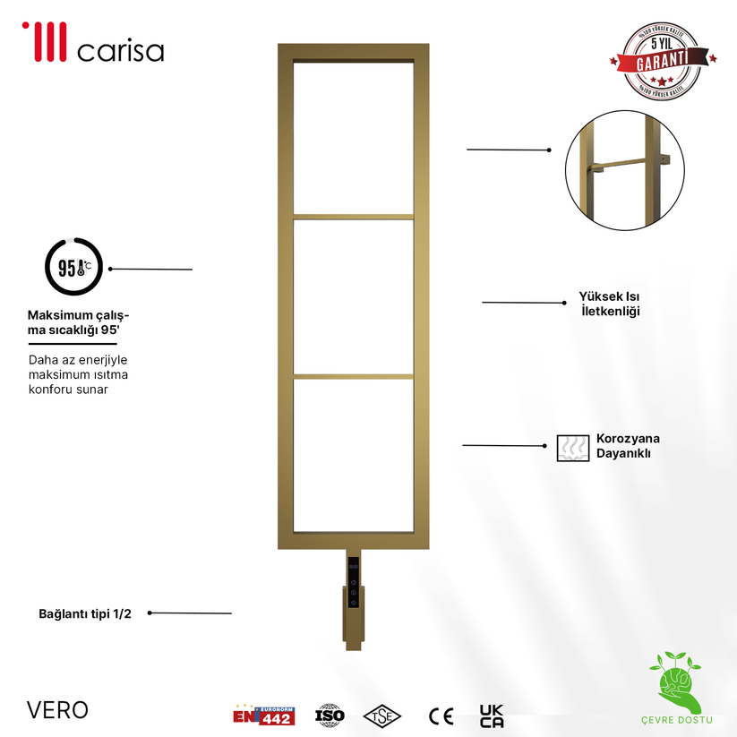 sèche-serviettes Carisa Vero électrique en inox finition satinée polie, radiateur porte-serviettes vertical design, garantie 5 ans