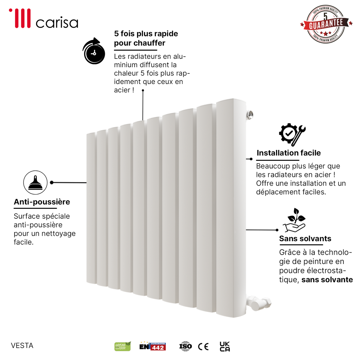 Carisa Vesta Radiateur en Aluminium Horizontal Design Moderne Blanc