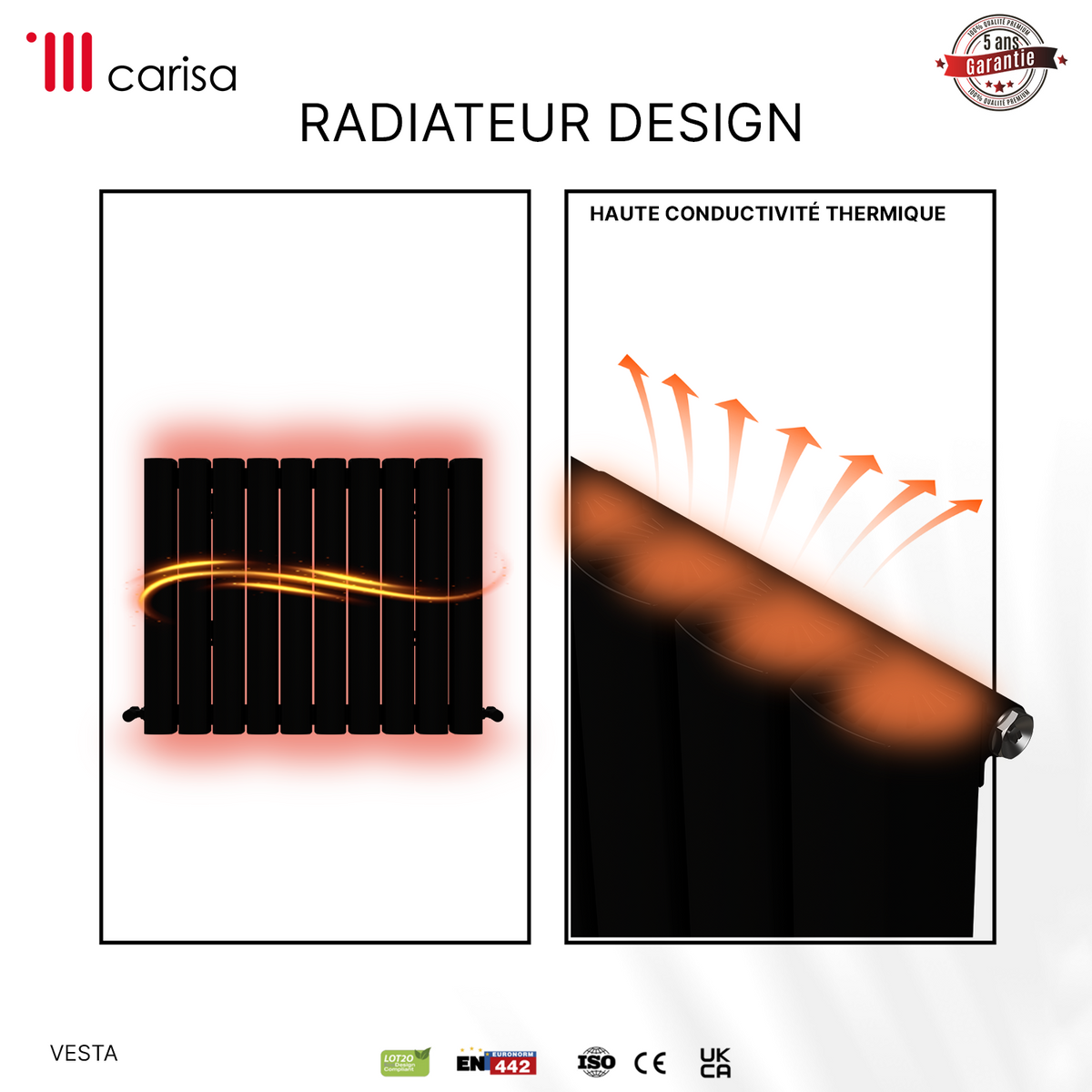 Carisa Vesta Radiateur en Aluminium Horizontal Design Moderne Gris foncé